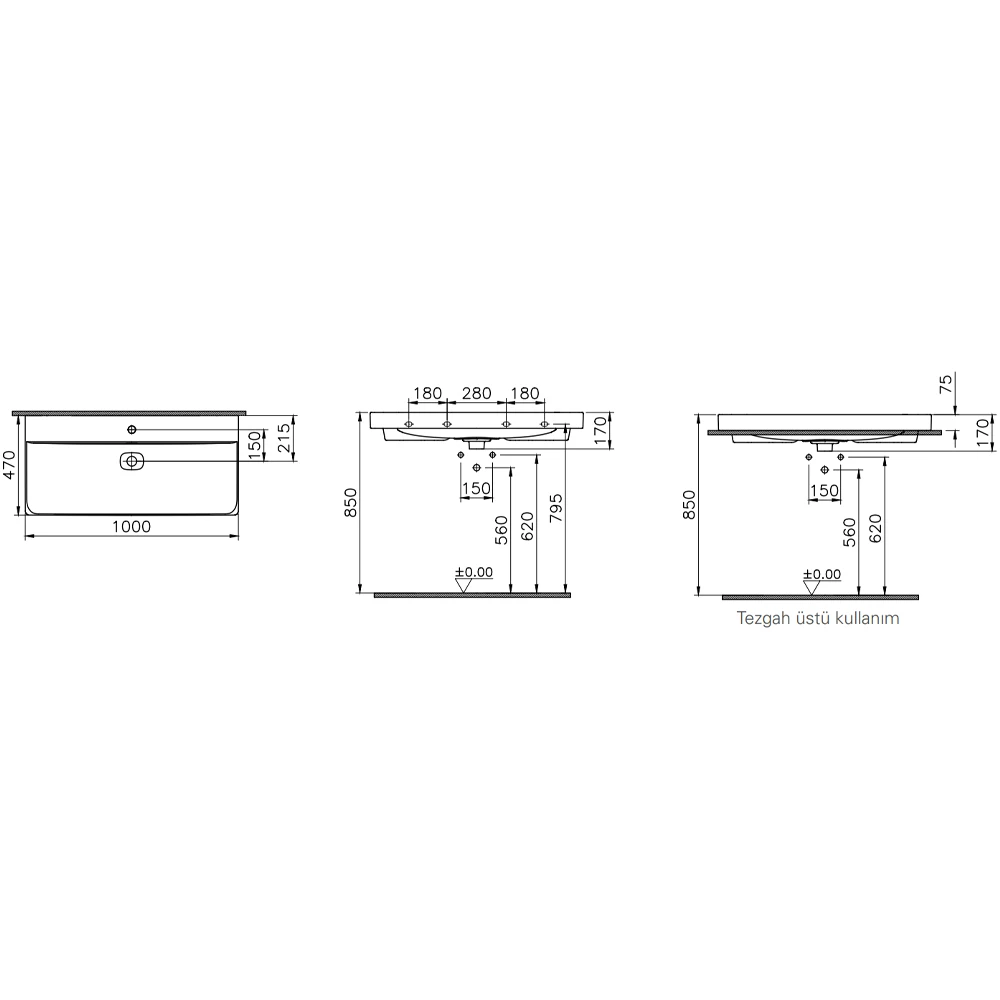 Vitra Metropole 100x47 Cm Mat Kum Beji Çanak Lavabo - 7529B422-7211 2