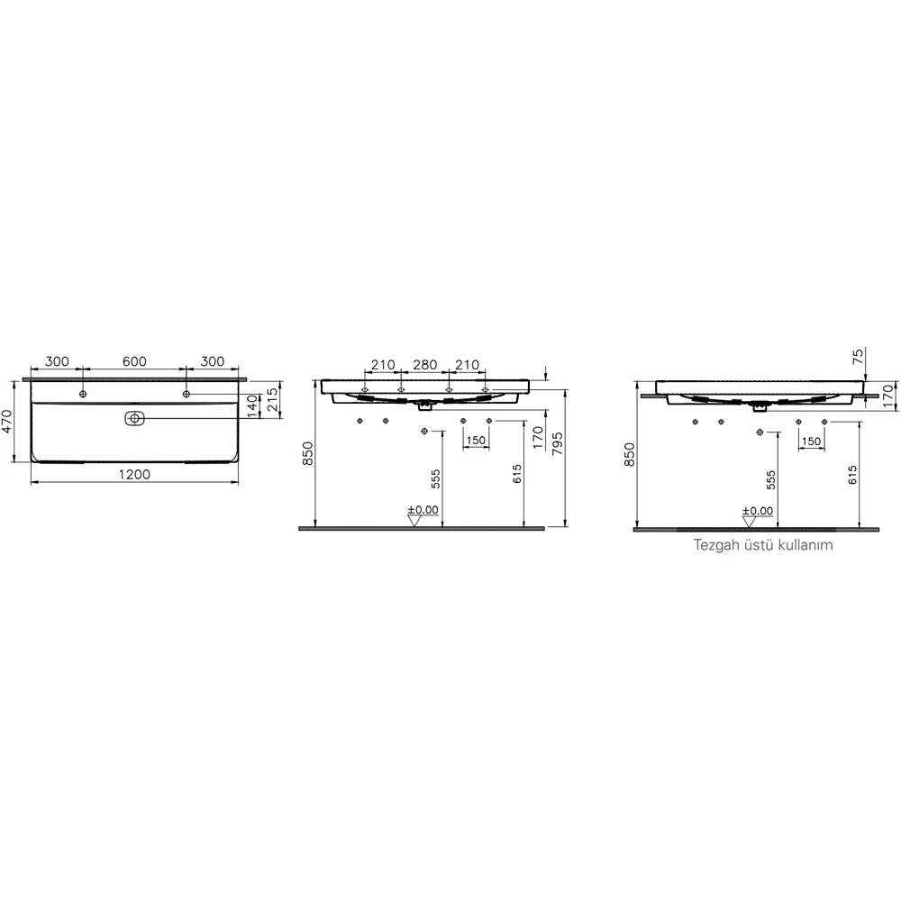Vitra Metropole 120x47 Cm Çanak Lavabo - 7530B403-0937 2