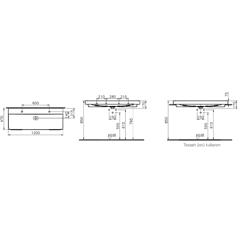 Vitra Metropole 120x47 Cm Mat Siyah Lavabo - 7530B483-0041 2