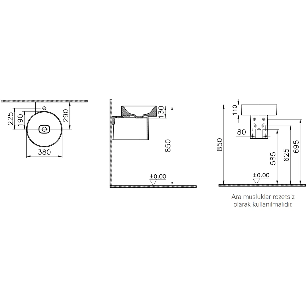 Vitra Metropole 38x38 Cm Mat Kum Beji Çanak Lavabo - 7542B422-1398 2