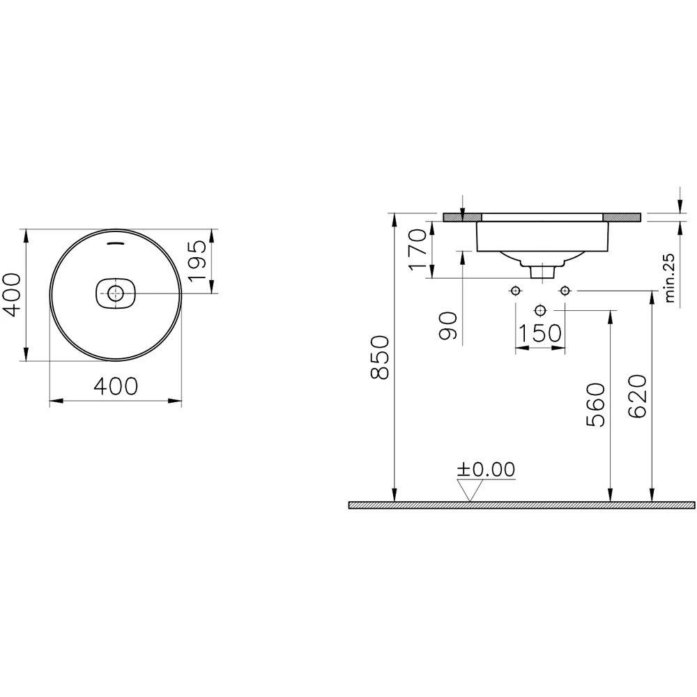 Vitra Metropole 40x40 Cm Tezgahaltı Lavabo - 7532B403-1083 2