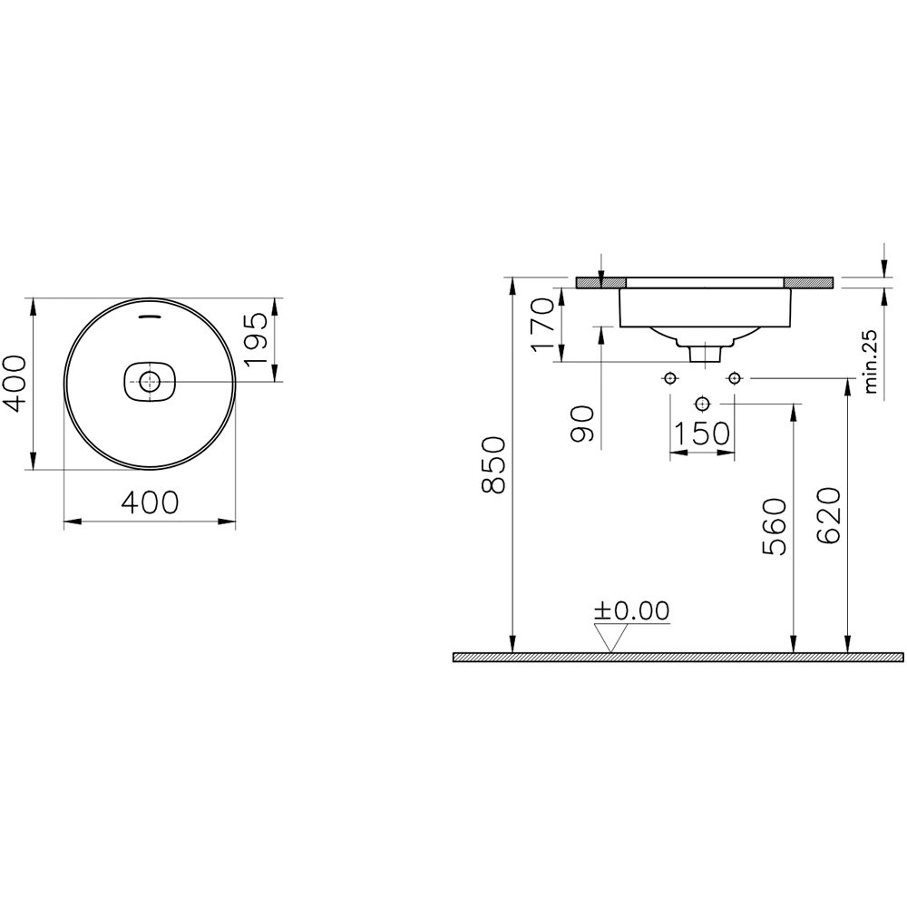 Vitra Metropole 40x40 Cm Tezgahaltı Lavabo - 7532B403-7215 2