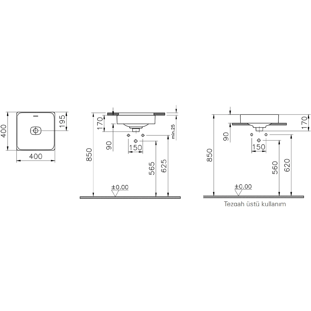 Vitra Metropole 40x40 Cm Tezgahaltı Lavabo - 7533B403-7215 2