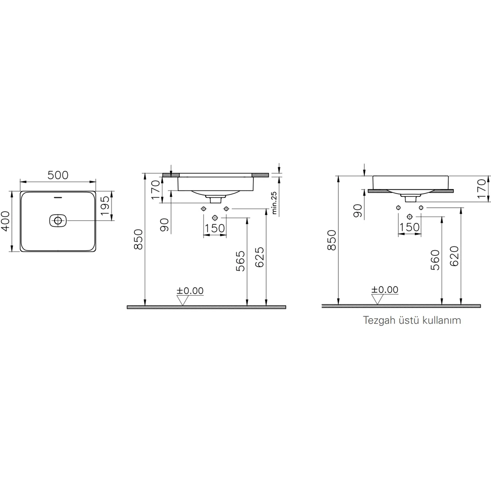 Vitra Metropole 50x40 Cm Mat Beyaz Çanak Lavabo - 7534B401-1398 2