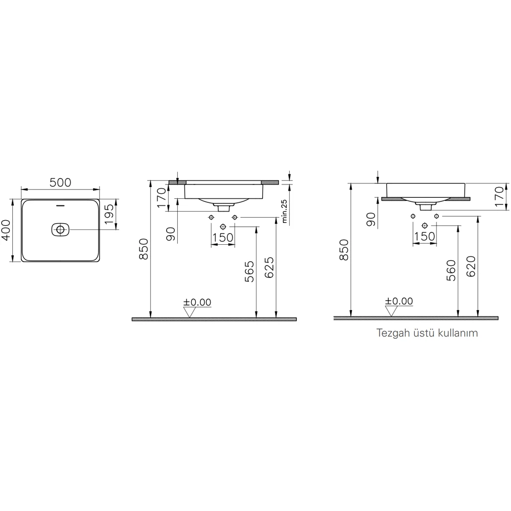 Vitra Metropole 50x40 Cm Mat Beyaz Tezgahaltı Lavabo - 7534B401-1083 2