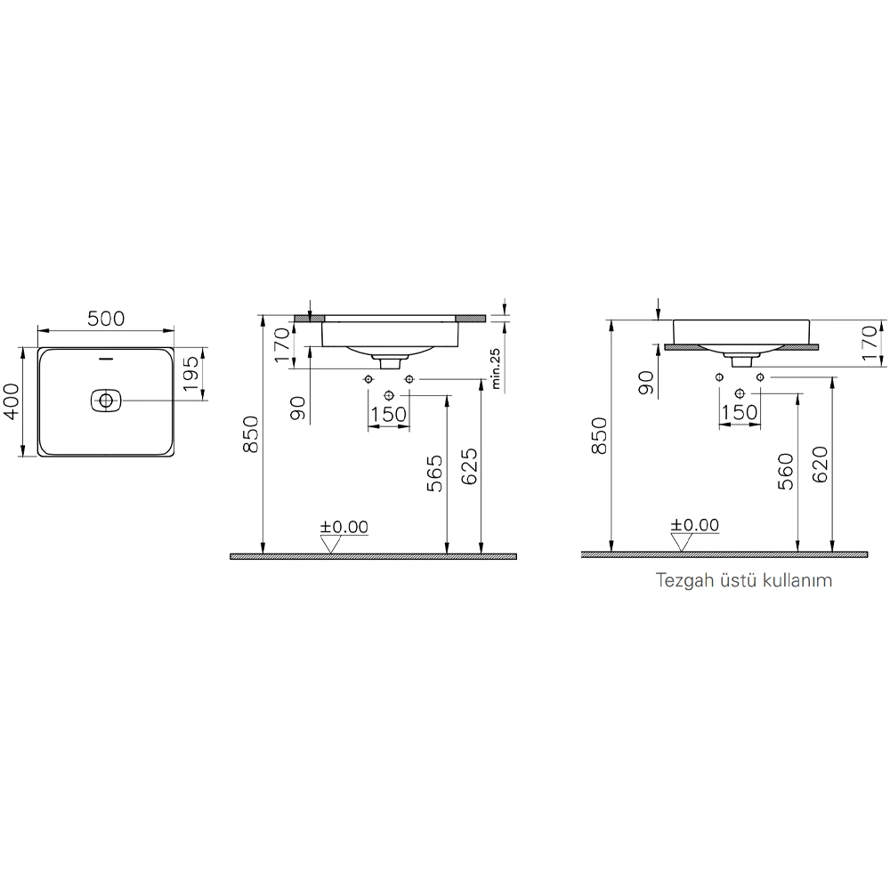 Vitra Metropole 50x40 Cm Mat Beyaz Tezgahaltı Lavabo - 7534B401-7215 2