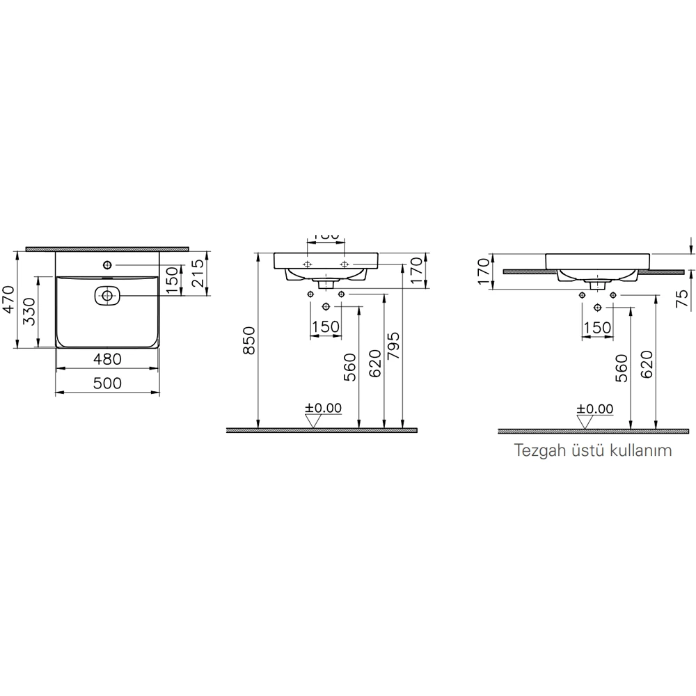 Vitra Metropole 50x47 Cm Mat Kum Beji Çanak Lavabo - 7525B422-0937