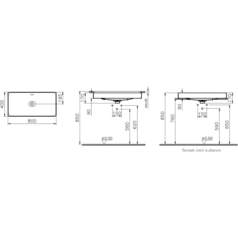 Vitra Metropole 80x40 Cm Mat Kum Beji Çanak Lavabo - 7536B422-1398 2