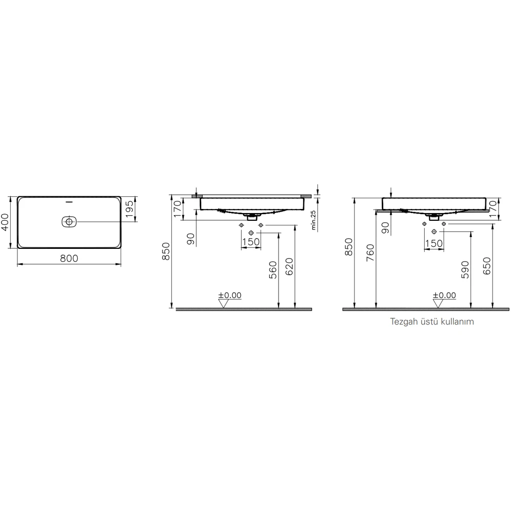 Vitra Metropole 80x40 Cm Tezgahaltı Lavabo - 7536B403-1083 2