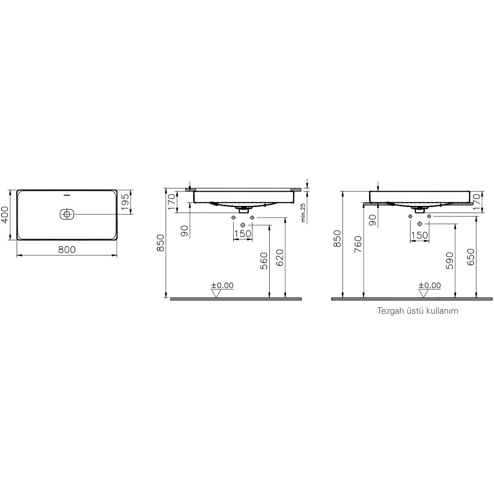 Vitra Metropole 80x40 Cm Tezgahaltı Lavabo - 7536B403-7216 2