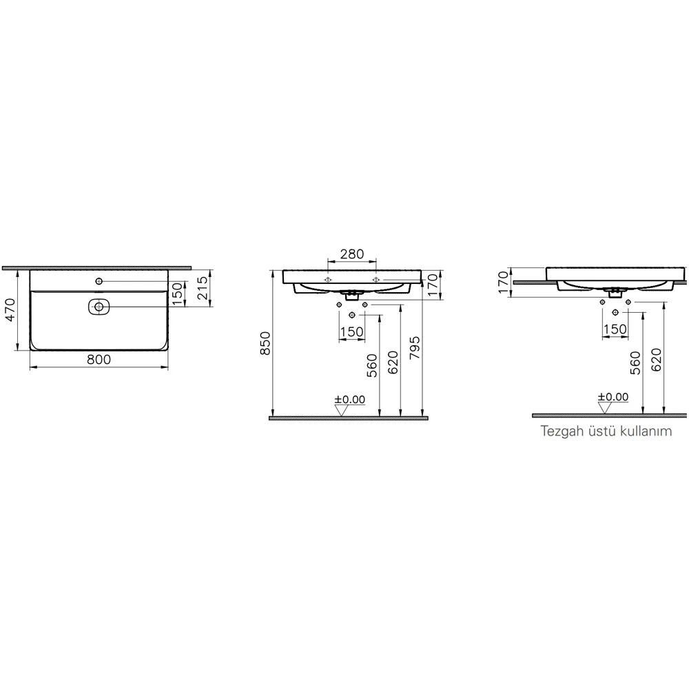 Vitra Metropole 80x47 Cm Mat Taş Gri Lavabo - 7527B476-0041 2