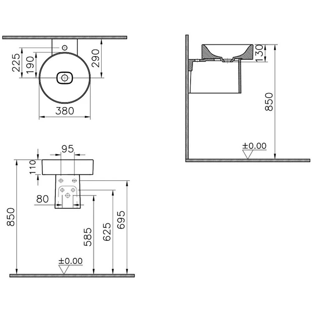 Vitra Metropole Mat Taş Gri Yarım Ayak 7543B076-1890 2