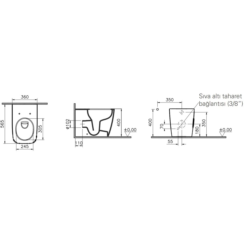 Vitra Metropole Square Yerden Duvara Tam Dayalı Bide - 7909B403-0288 2
