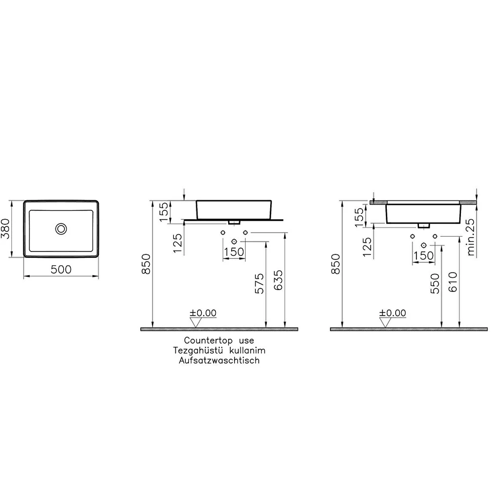 Vitra Nuo 50x38 Cm Dikdörtgen Çanak Lavabo 7436B003-0016 3