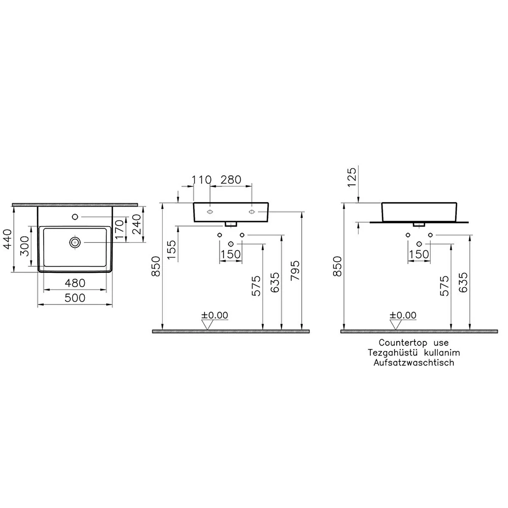 Vitra Nuo 50x44 Cm Dikdörtgen Çanak Lavabo 7431B003-0631 4