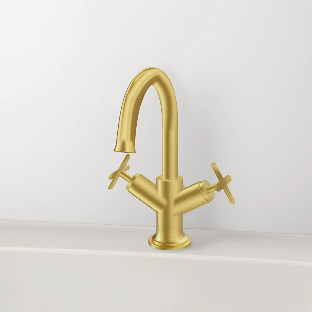 Vitra Origin Classic Çift Kumandalı Fırçalanmış Altın Lavabo Bataryası A4288425 2