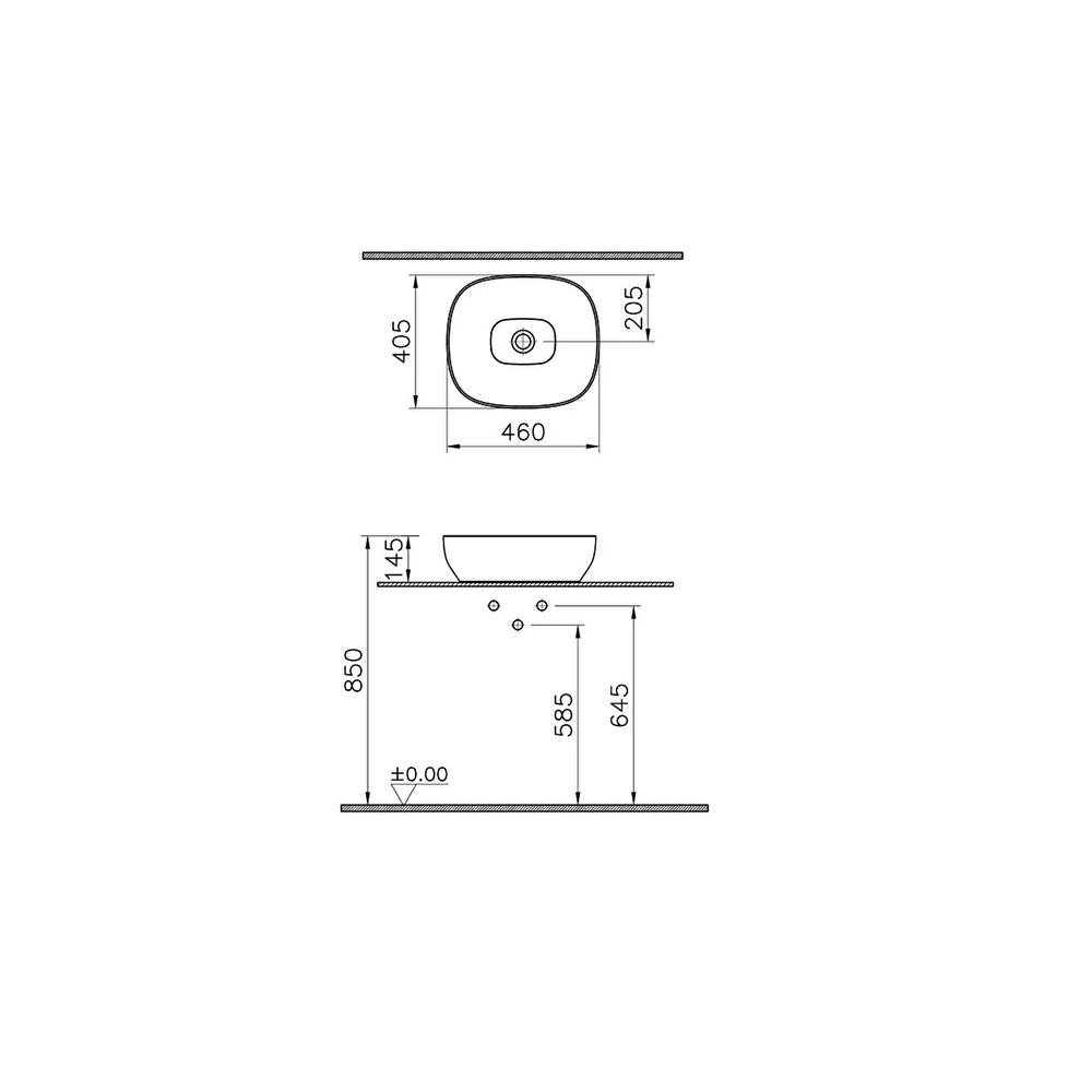 Vitra Outline 45x41 Cm Dikdörtgen Mat Siyah Çanak Lavabo 5994B483-0016 3