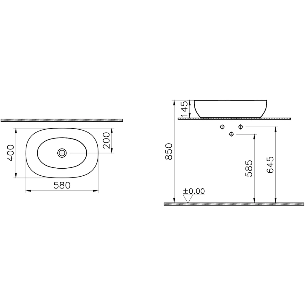 Vitra Outline 60x40 Cm Mat Kum Beji Çanak Lavabo - 5995B422-0016 2