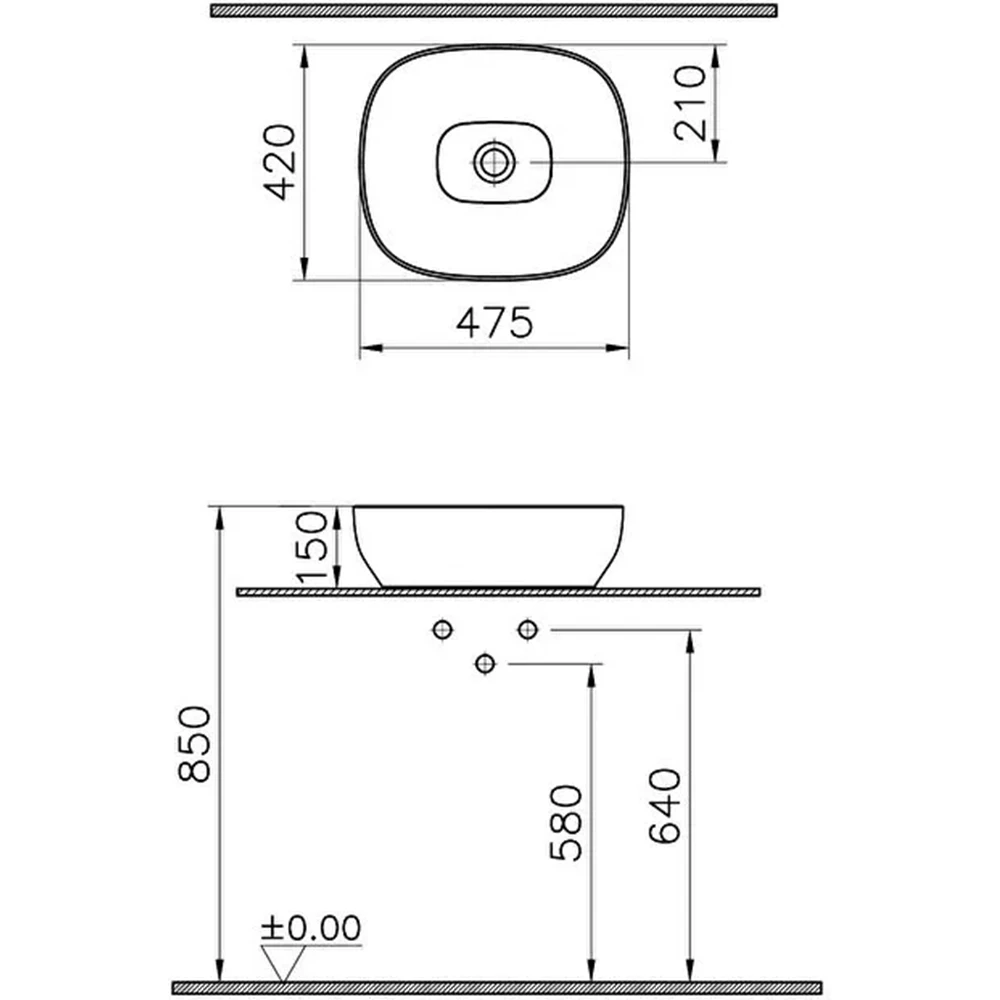 Vitra Outline Recycled 48x42 Cm Dikdörtgen Mat Bej Çanak Lavabo - 7994B066-0016 3