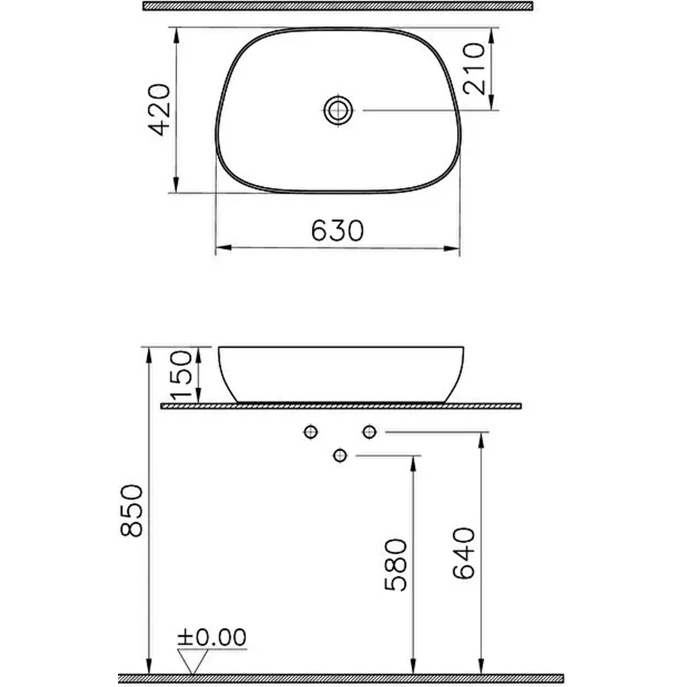 Vitra Outline Recycled 63x42 Cm Tv Şekilli Mat Bej Çanak Lavabo - 7993B066-0016 4