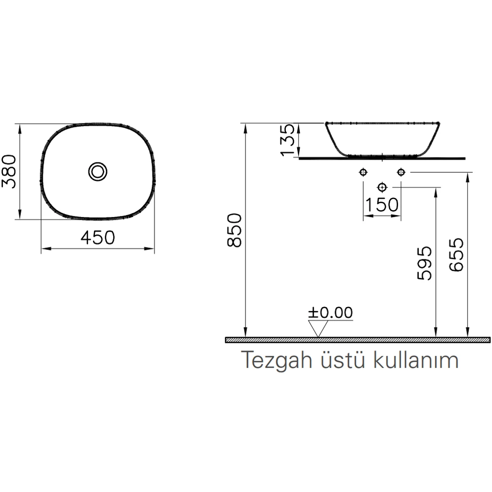 Vitra Plural 45x38 Cm Mat Kum Beji Çanak Lavabo - 7810B422-0016 2