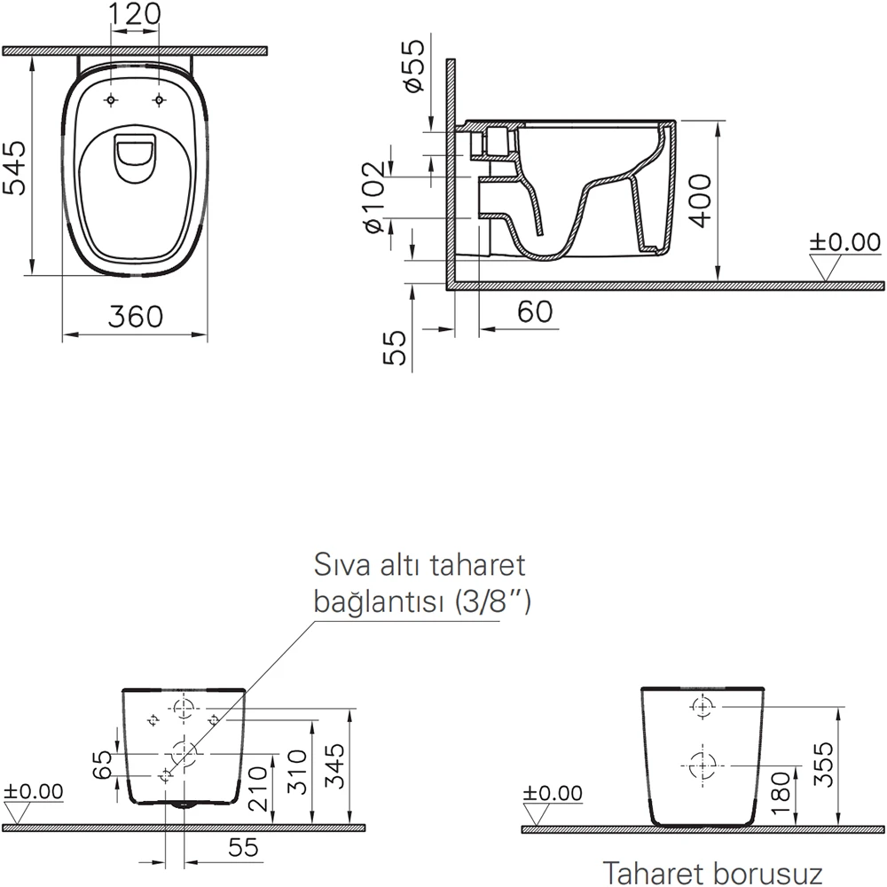 Vitra Plural Rim-ex Kanalsız Asma Klozet - 7830B403-0090 3