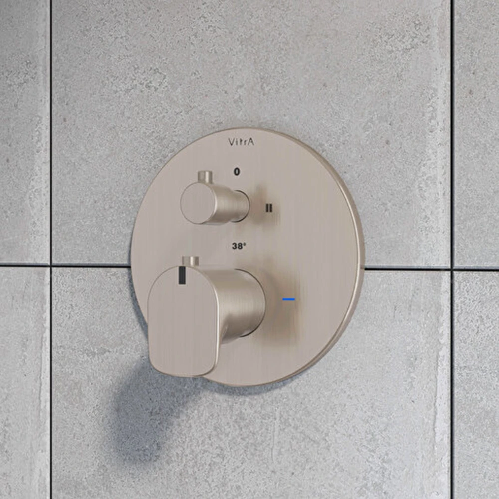Vitra Root Round Ankastre Fırçalanmış Nikel Termostatik Banyo Bataryası A4325834 2