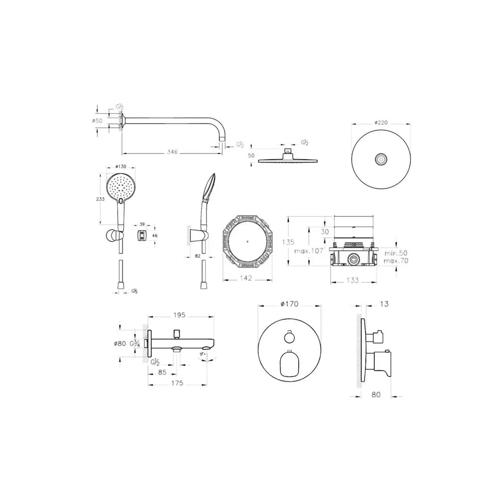 VitrA Root Round Ankastre Termostatik Duş Seti Krom A49279 3