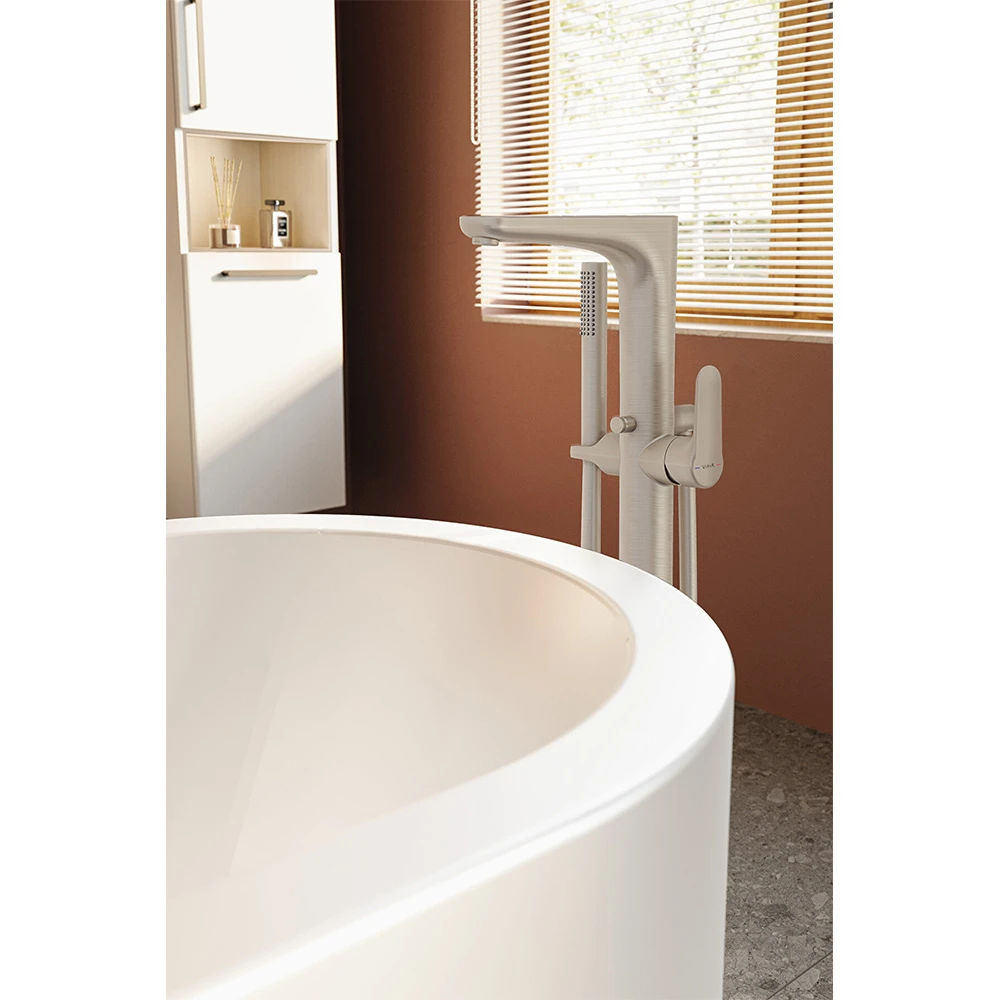 Vitra Root Round El Duşlu Yerden Fırçalanmış Nikel Küvet Bataryası A4274134 2