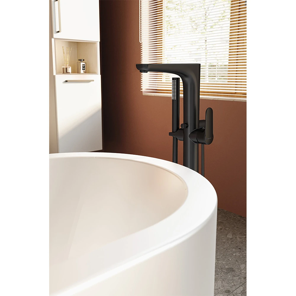 Vitra Root Round El Duşlu Yerden Mat Siyah Küvet Bataryası A4274136 2