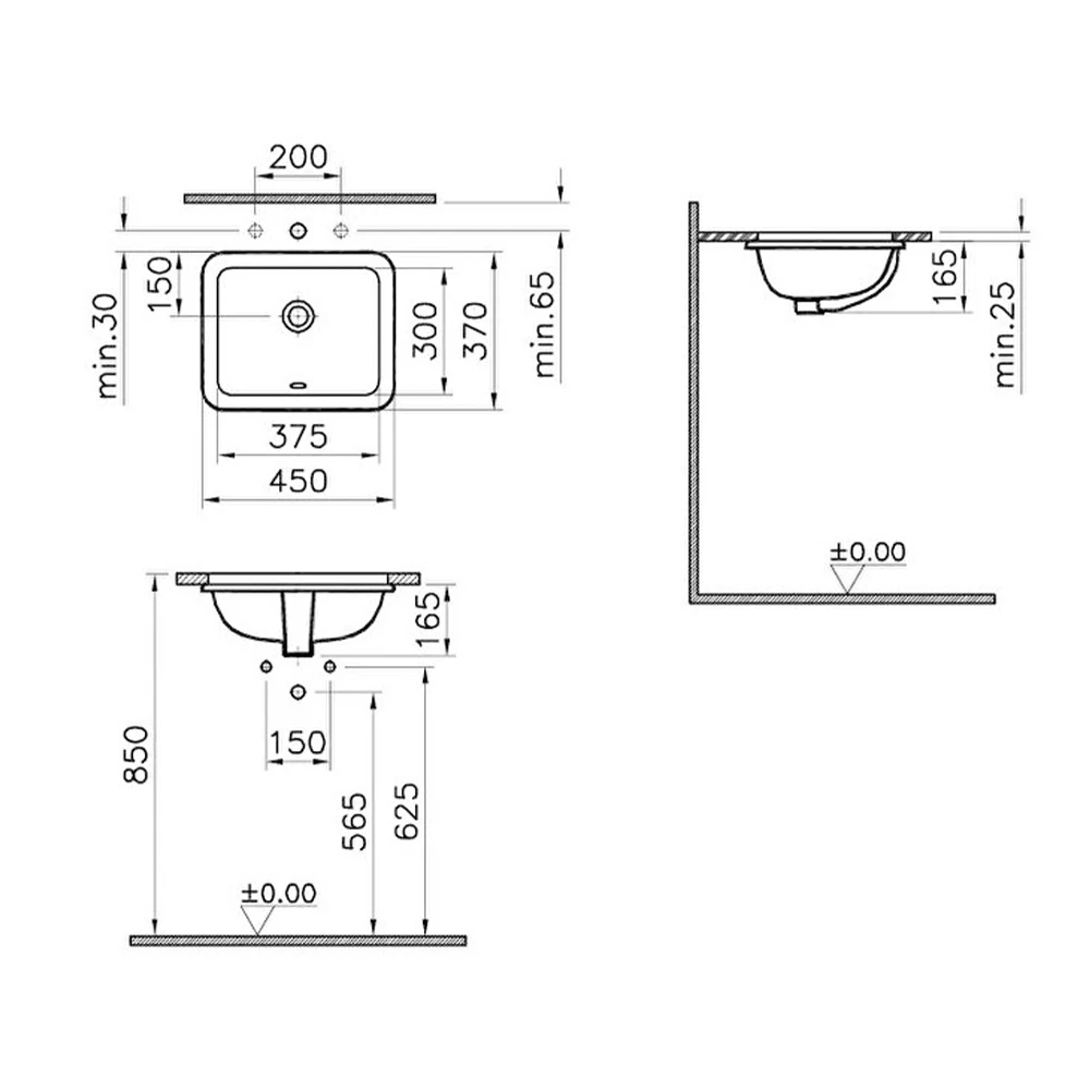 Vitra S20 45x37 Cm Dikdörtgen Tezgahaltı Lavabo 5473B003-0618 3