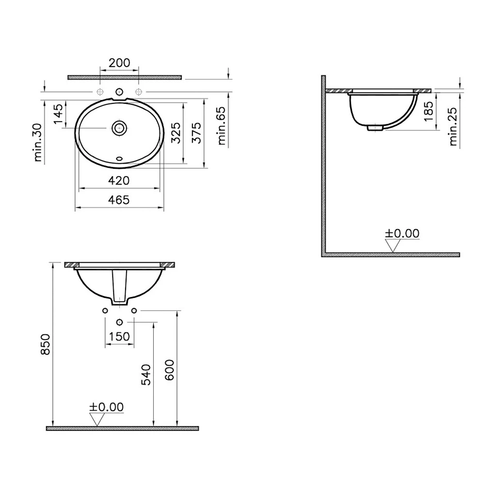 Vitra S20 45x38 Cm Oval Tezgahaltı Lavabo 6039B003-0012 3