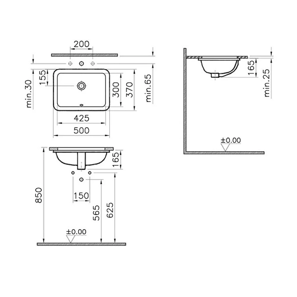 Vitra S20 50x37 Cm Dikdörtgen Tezgahaltı Lavabo 5474B003-0618 3