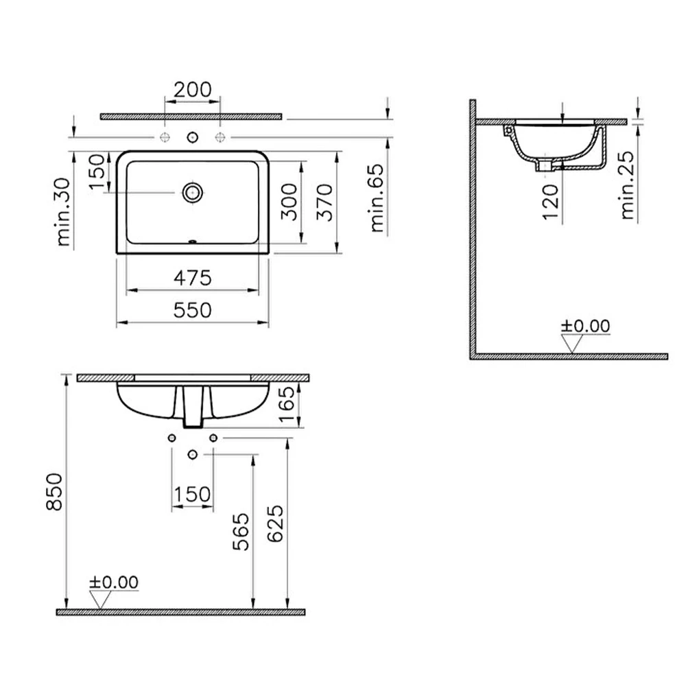 Vitra S20 55x37 Cm Dikdörtgen Tezgahaltı Lavabo 7475B003-0618 3