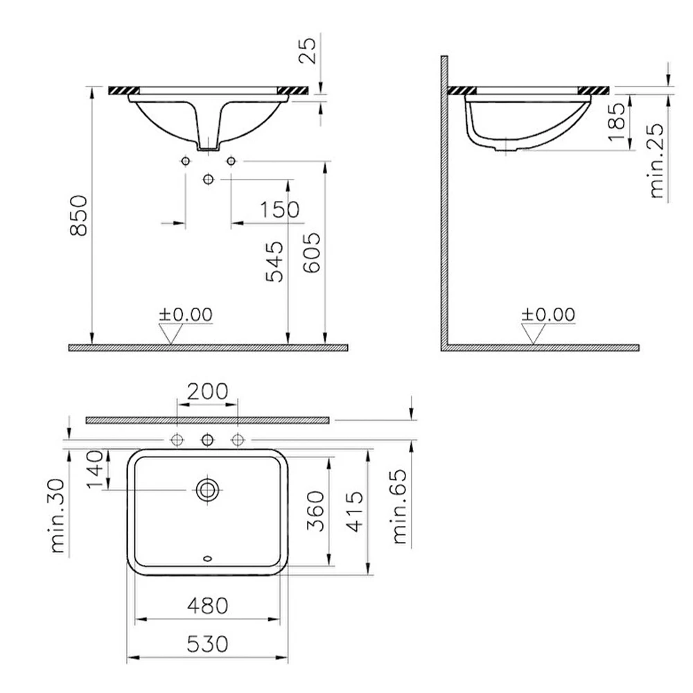 Vitra S20 55x42 Cm Dikdörtgen Tezgahaltı Lavabo 5339B003-0012 3