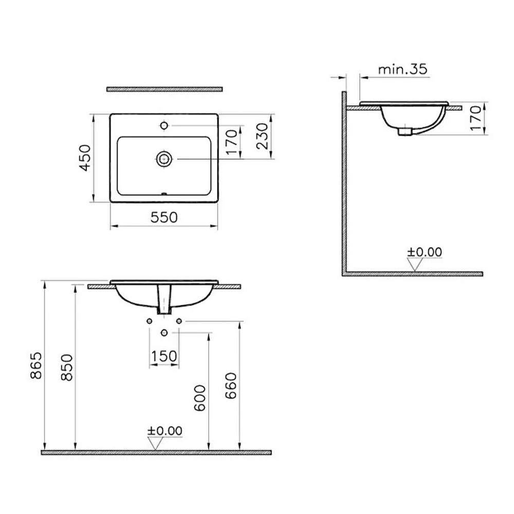 Vitra S20 55x45 Cm Dikdörtgen Tezgahüstü Lavabo 5465B003-0001 3