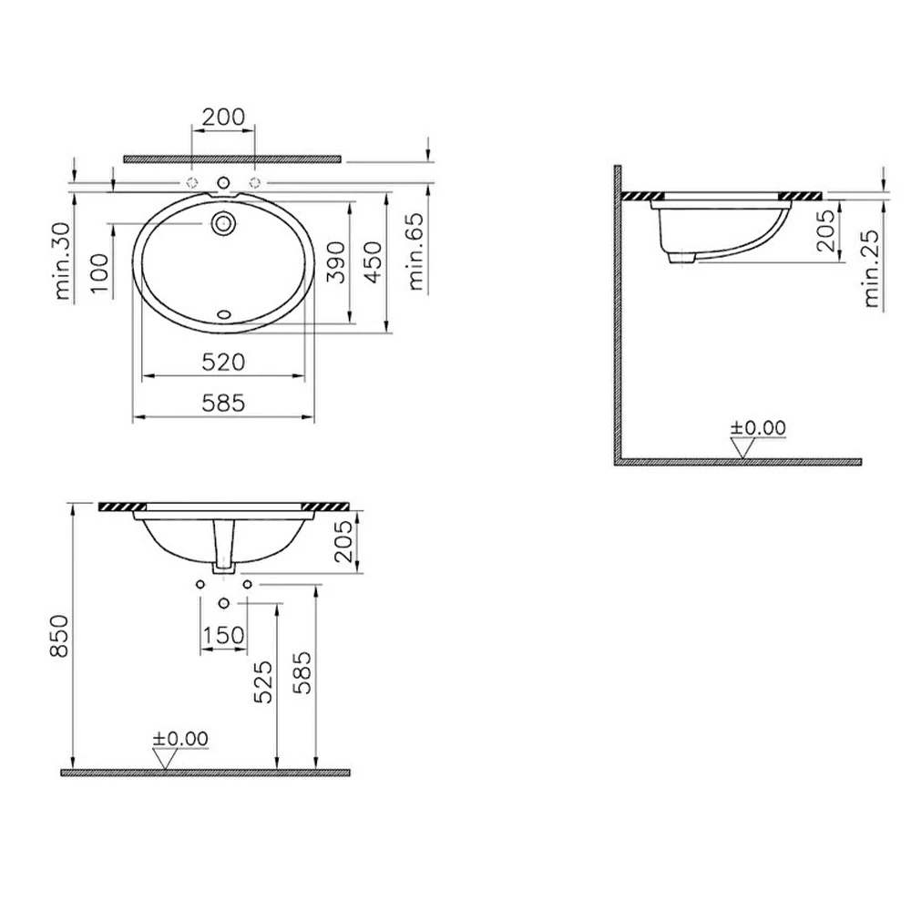 Vitra S20 60x45 Cm Oval Tezgahaltı Lavabo 6069B003-0012 2
