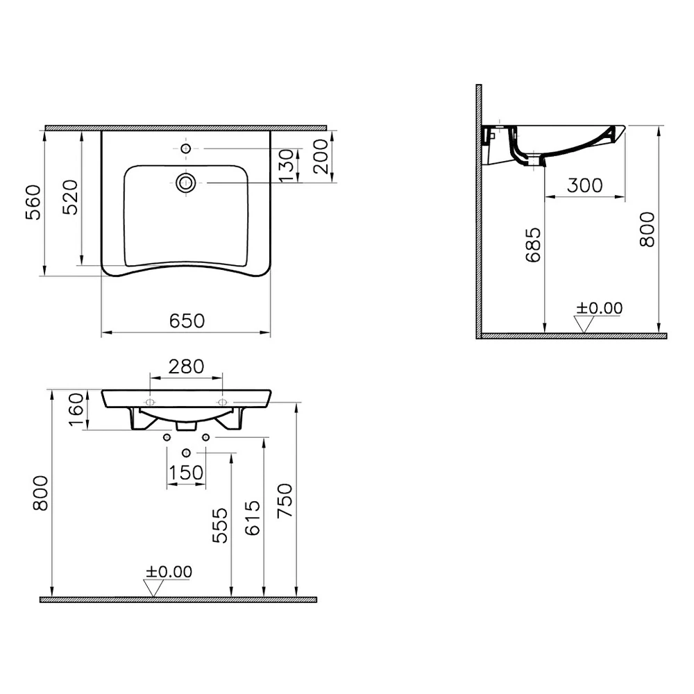 Vitra S20 65x56 Cm Özel İhtiyaç Lavabosu 5291B003-0001 2