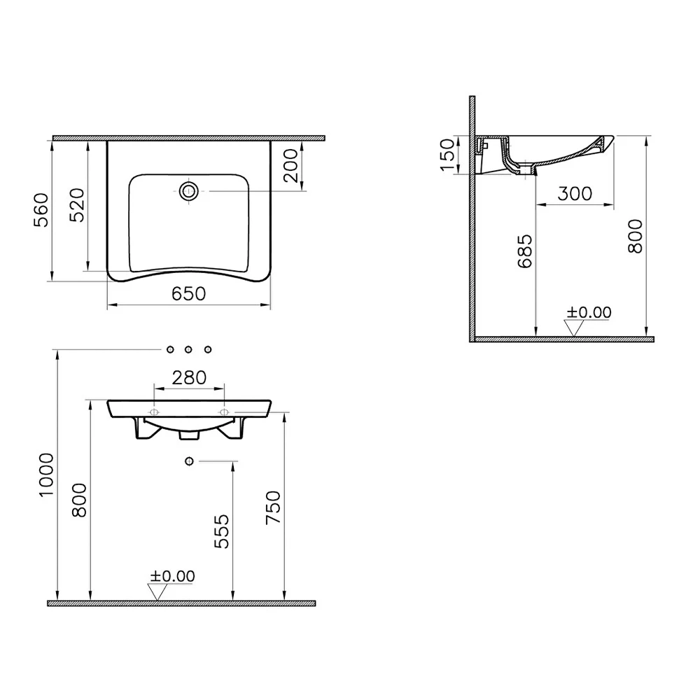 Vitra S20 65x56 Cm Özel İhtiyaç Lavabosu 5291B003-0016 2