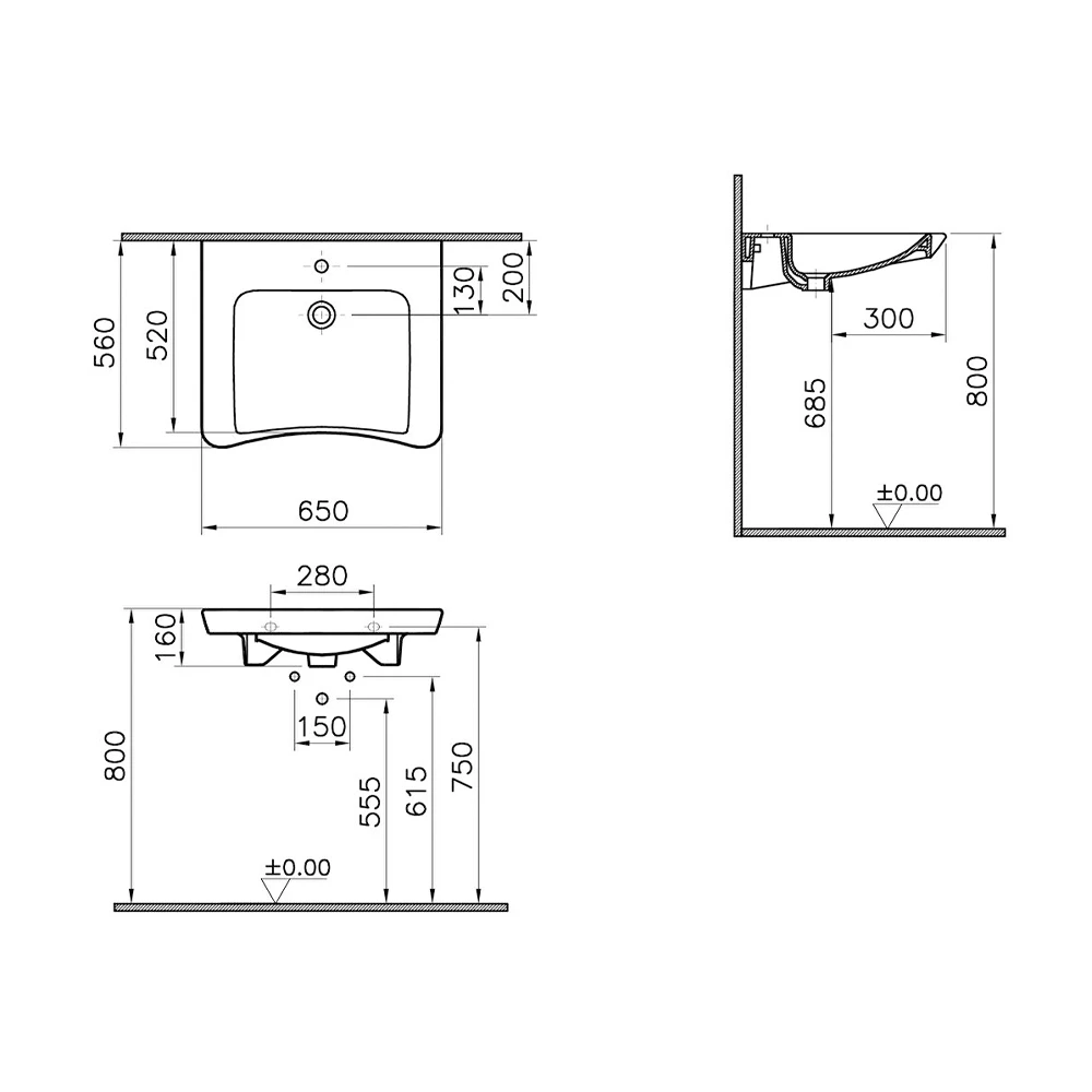 Vitra S20 65x56 Cm Özel İhtiyaç Lavabosu 5291B003-0041 2