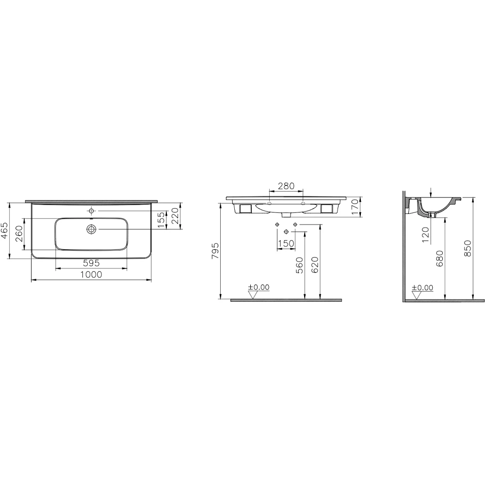 Vitra S20 Round 100x46 Cm Etajerli Lavabo - 7682B003-0001 2