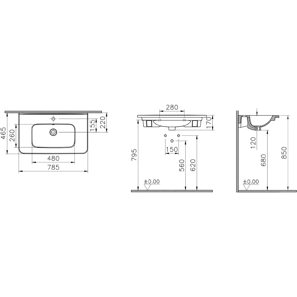Vitra S20 Round 80x46 Cm Etajerli Lavabo - 7681B003-0001 2