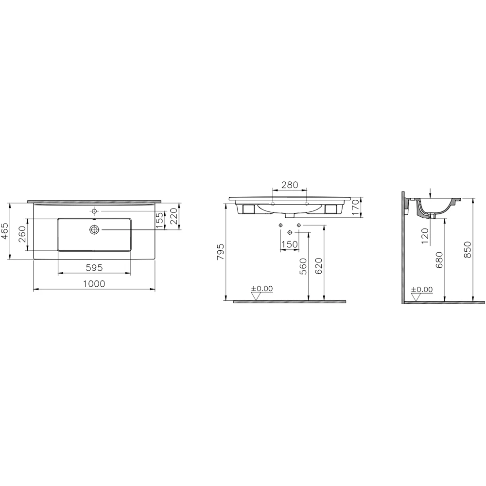Vitra S20 Square 100x46 Cm Etajerli Lavabo - 7678B003-0001 2