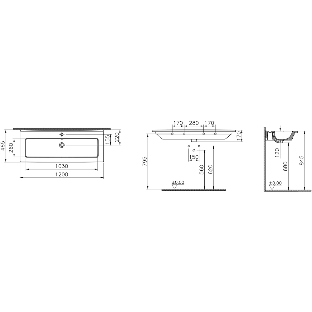 Vitra S20 Square 120x46 Cm Etajerli Lavabo - 7679B003-0001 2