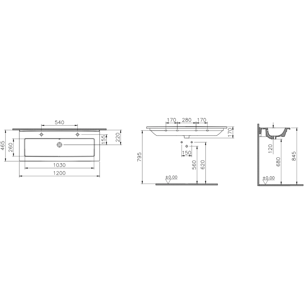Vitra S20 Square 120x46 Cm Etajerli Lavabo - 7679B003-1474 2