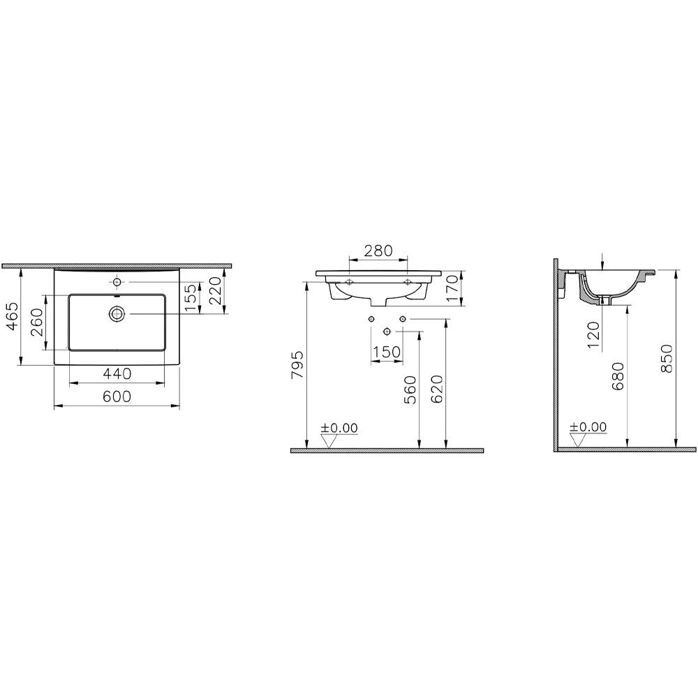 Vitra S20 Square 60x46 Cm Etajerli Lavabo - 7676B003-0001 2