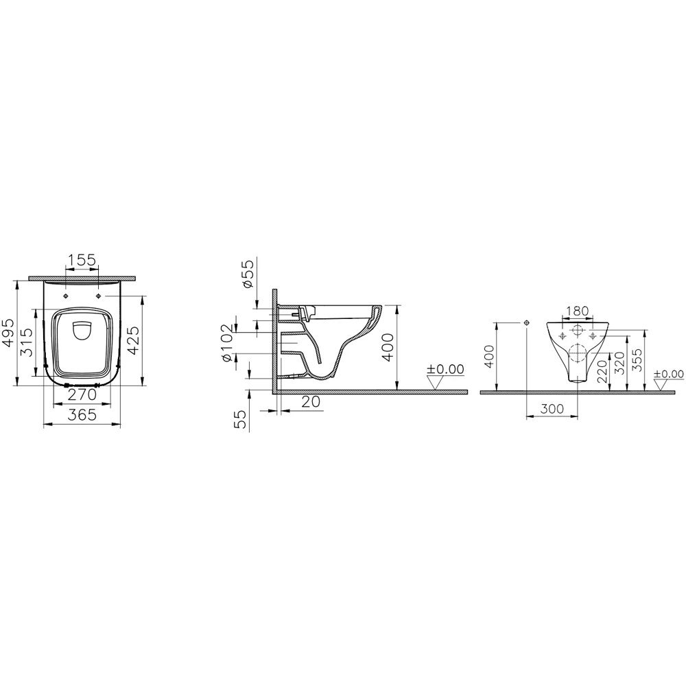 Vitra S20 Square SmoothFlush Asma Klozet - 7692L003-0850 2