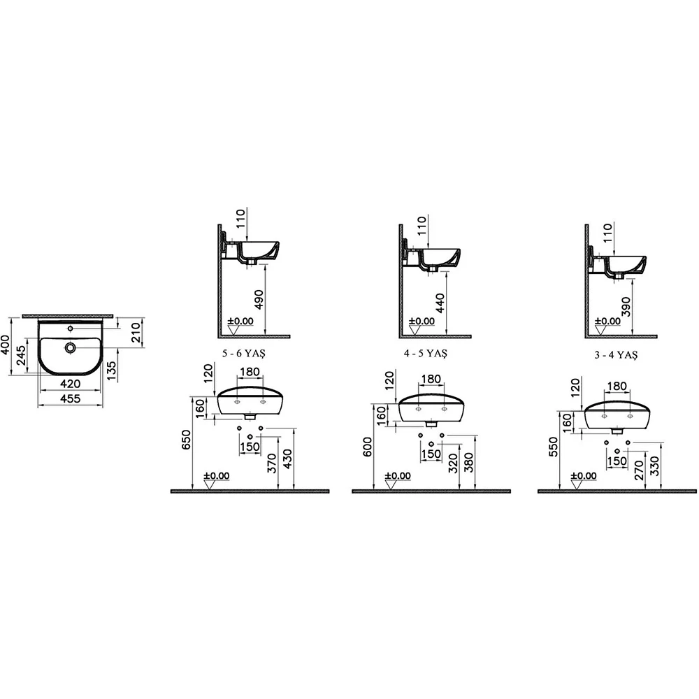 Vitra Sento Kids 45x40 Cm Lavabo 7350B003-0001 3