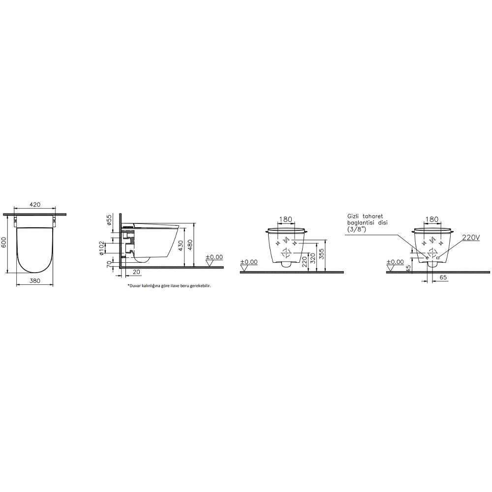 Vitra V-Care 3 Core Akıllı Asma Klozet Takımı - 7777B403-6388 4