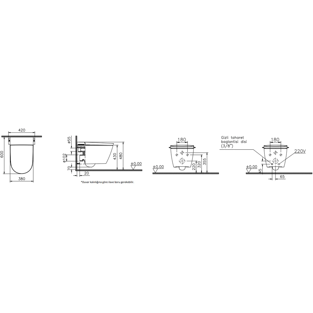 Vitra V-Care 3 Prime Akıllı Asma Klozet Takımı - 7777B403-6399 4